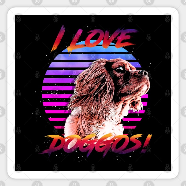 I Love Doggos (Spaniel) Retrowave Outrunner Sticker by StupidHead